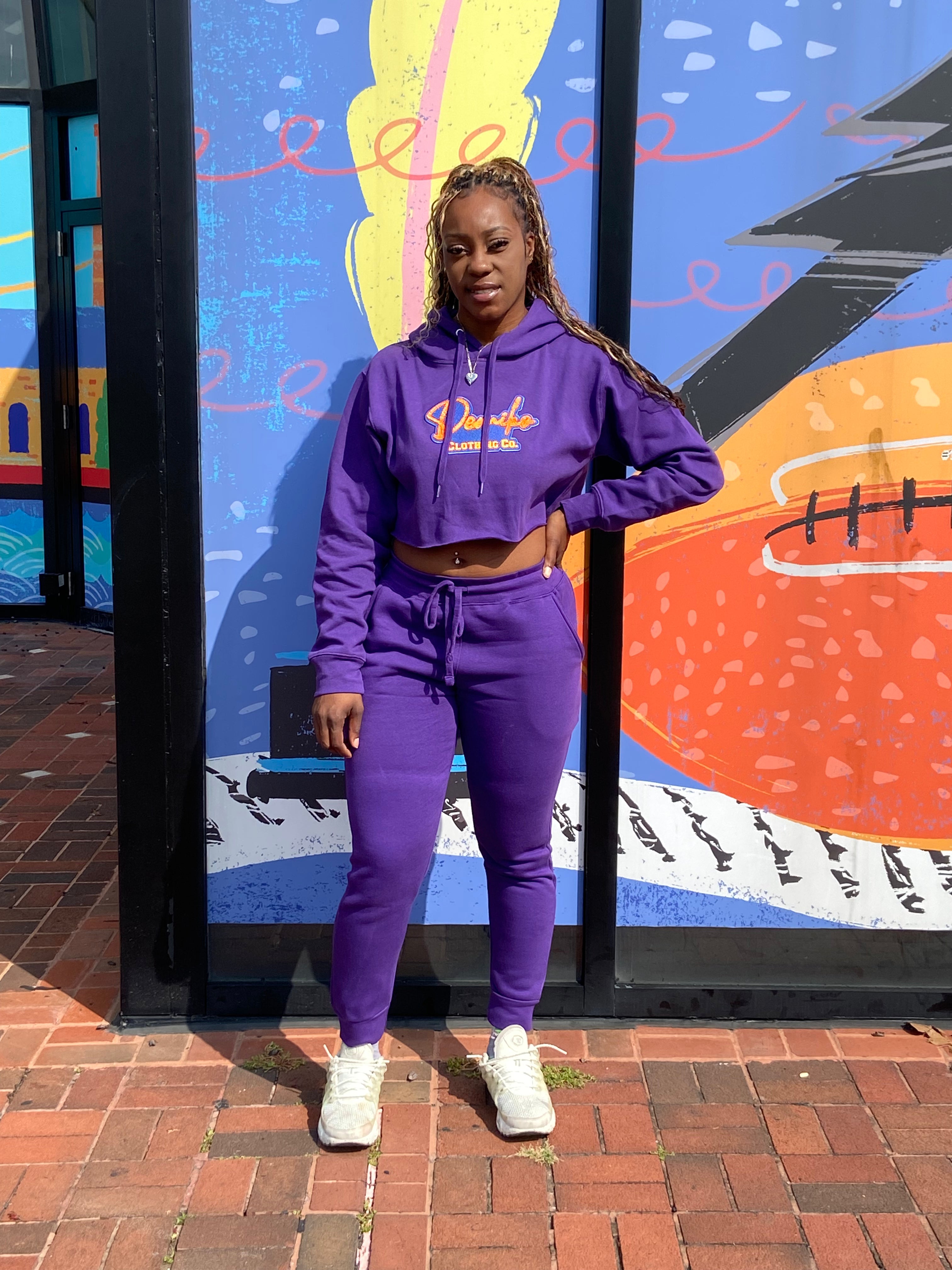 LIMITED EDITION:  2 Pc Fall Crop Top Sweat Suit Set (Purple)