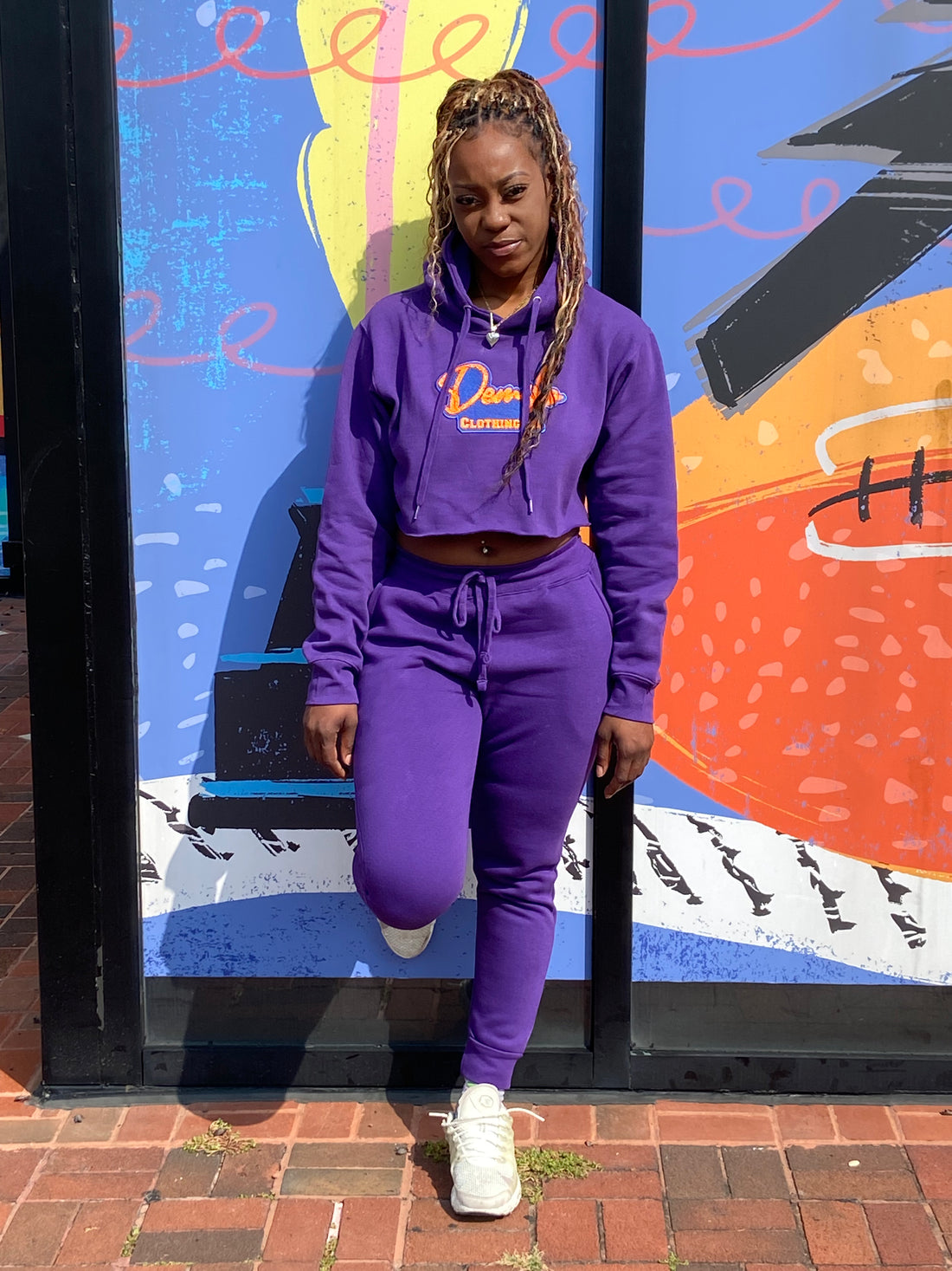 LIMITED EDITION:  2 Pc Fall Crop Top Sweat Suit Set (Purple)