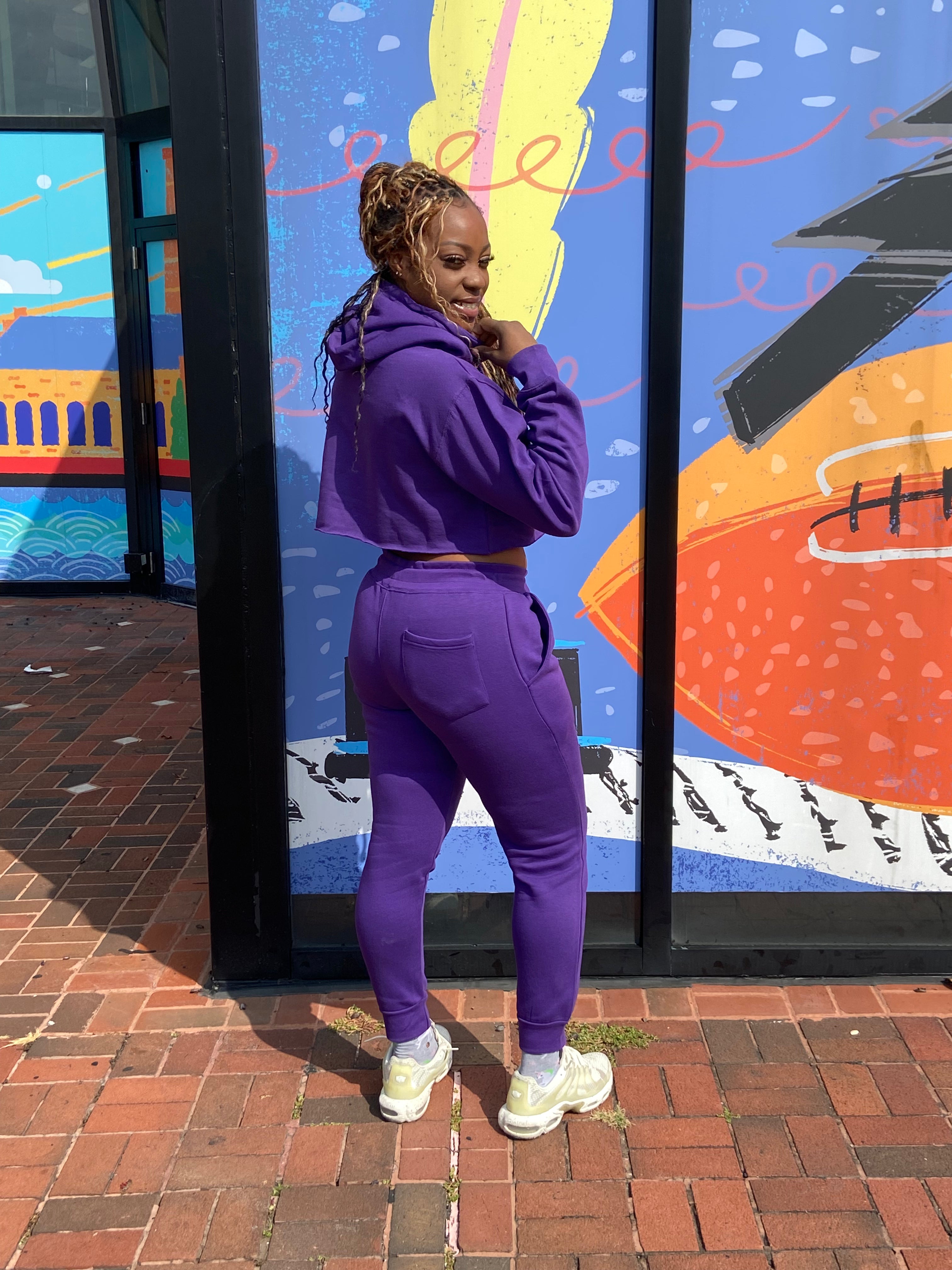 LIMITED EDITION:  2 Pc Fall Crop Top Sweat Suit Set (Purple)