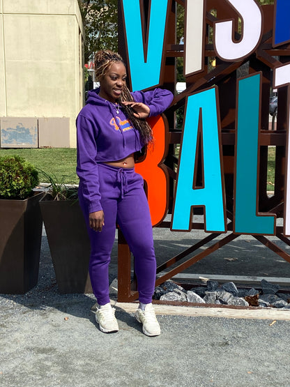LIMITED EDITION:  2 Pc Fall Crop Top Sweat Suit Set (Purple)