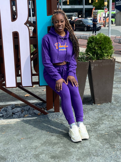LIMITED EDITION:  2 Pc Fall Crop Top Sweat Suit Set (Purple)
