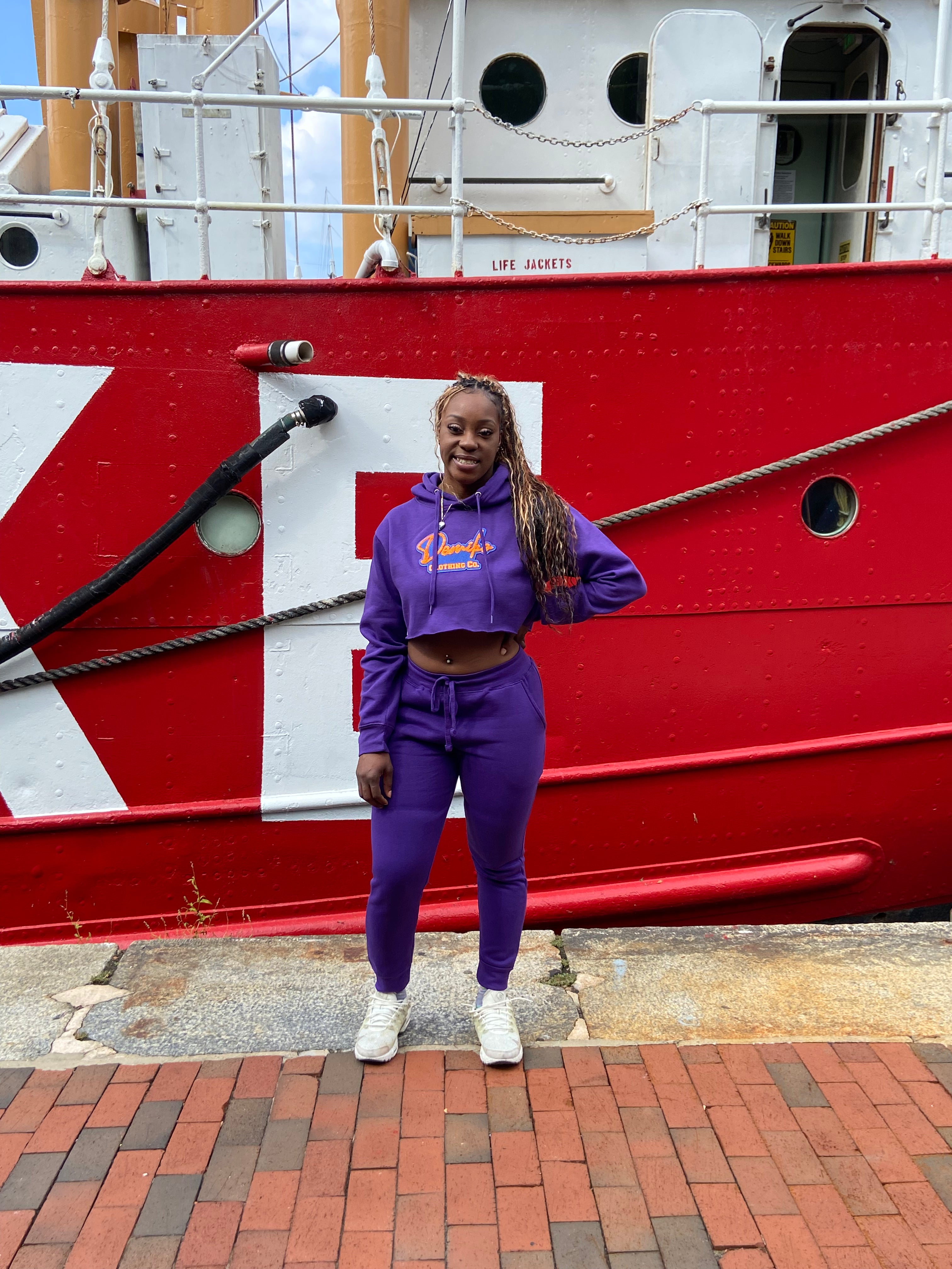 LIMITED EDITION:  2 Pc Fall Crop Top Sweat Suit Set (Purple)