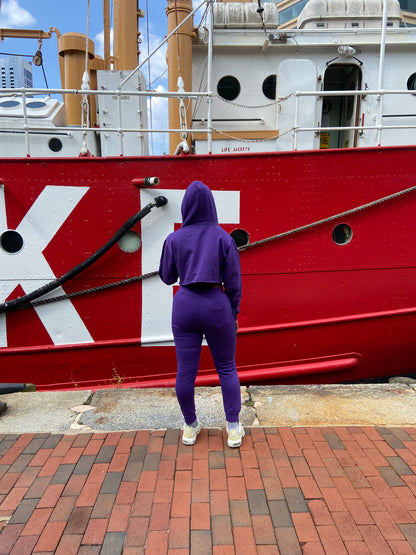 LIMITED EDITION:  2 Pc Fall Crop Top Sweat Suit Set (Purple)