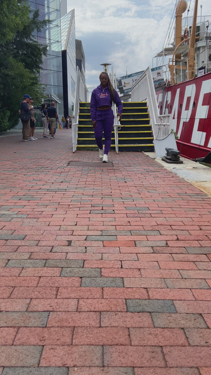 LIMITED EDITION:  2 Pc Fall Crop Top Sweat Suit Set (Purple)